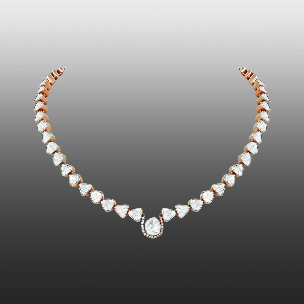 Sleek Open Polki Diamond Necklace with Central Statement Look